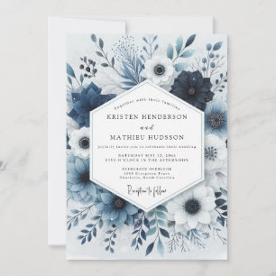 Convite Casamento Romance Floral Crepúsculo Azul Marinho