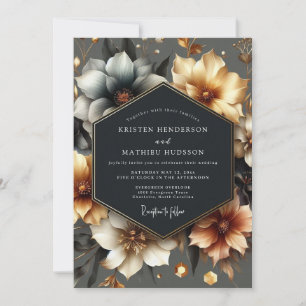 Convite Casamento Romance Floral Dourado