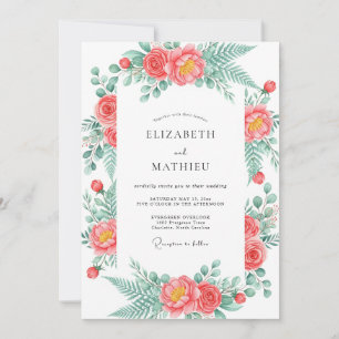 Convite Casamento Romance Floral em Flor Coral