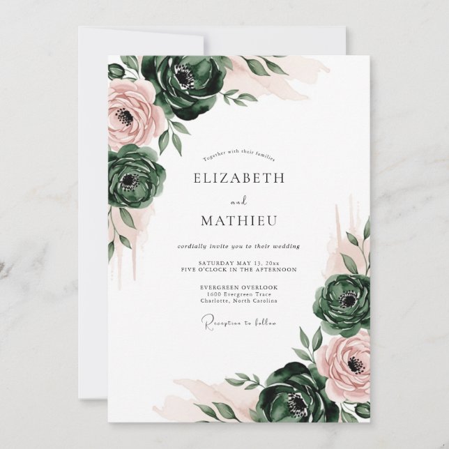 Convite Casamento Romance Floral Esmeralda (Frente)