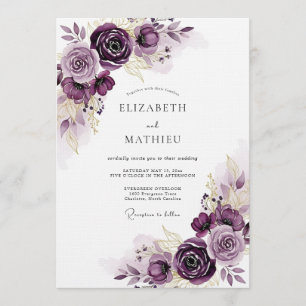 Convite Casamento Romance Floral Etéreo Ameixa