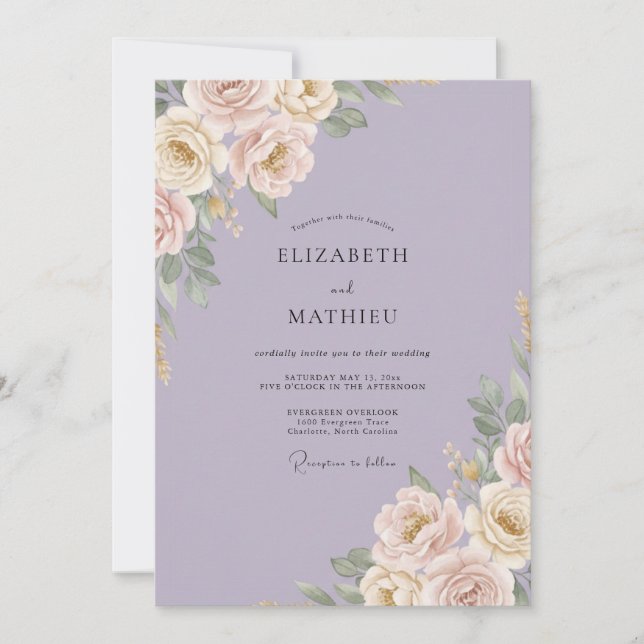 Convite Casamento Romance Floral Etéreo Lavanda (Frente)