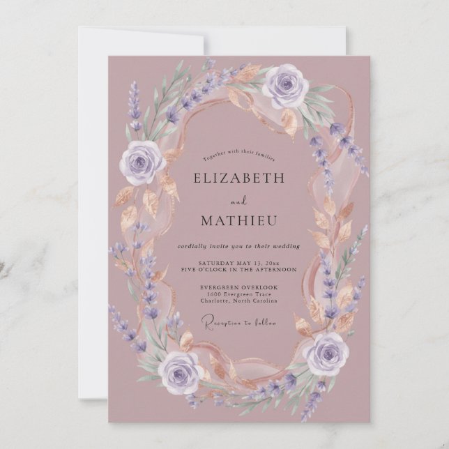 Convite Casamento Romance Floral Etéreo Rosa Malva (Frente)