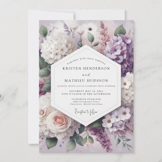 Convite Casamento Romance Floral Lavanda (Frente)