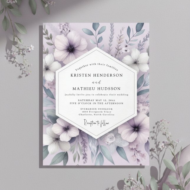 Convite Casamento Romance Floral Lavanda (Criador carregado)