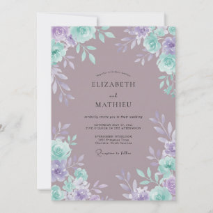 Convite Casamento Romance Floral Lilás Turquesa