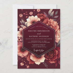Convite Casamento Romance Floral Luxuriante Borgonha