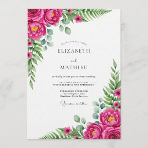 Convite Casamento Romance Floral Luxuriante Magenta