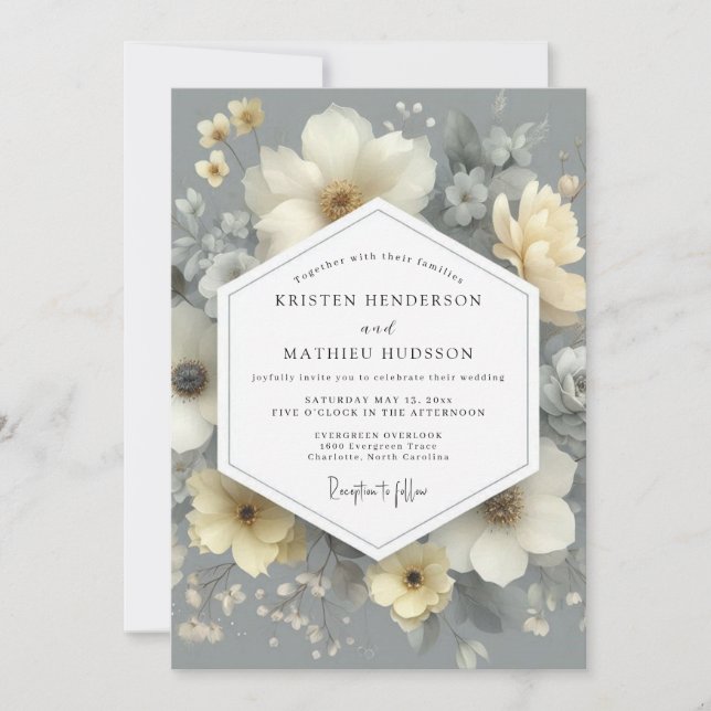 Convite Casamento Romance Floral Marfim (Frente)