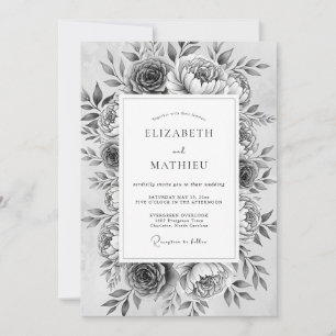 Convite Casamento Romance Floral Monocromático