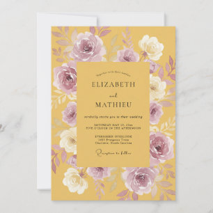Convite Casamento Romance Floral Mostarda