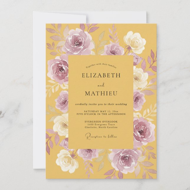 Convite Casamento Romance Floral Mostarda (Frente)