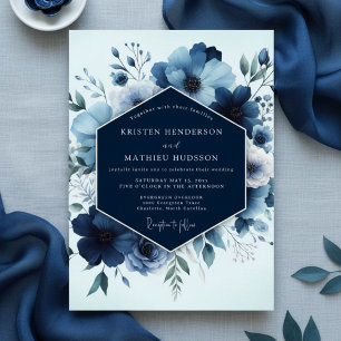 Convite Casamento Romance Floral Naval Luxuriante