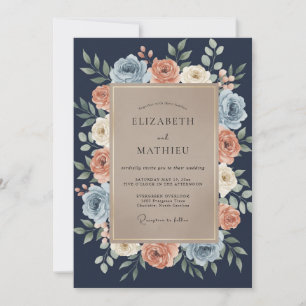 Convite Casamento Romance Floral Navy em Flor