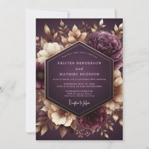 Convite Casamento Romance Floral Nocturno de Ameixa