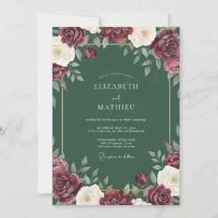 Convite Casamento Romance Floral Opulento Borgonha