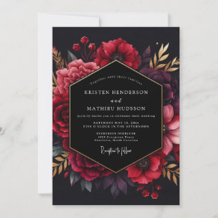 Convite Casamento Romance Floral Opulento Borgonha