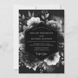 Convite Casamento Romance Floral Opulento Preto