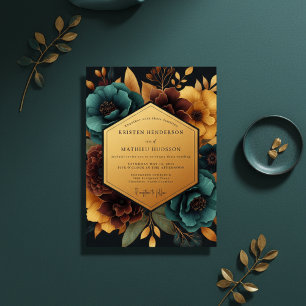 Convite Casamento Romance Floral Opulento Turquesa