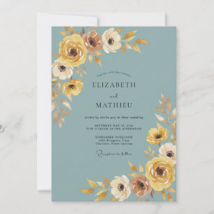 Convite Casamento Romance Floral Outonal Turquesa