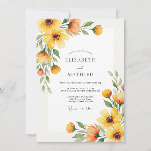 Convite Casamento Romance Floral Outono Amarelo