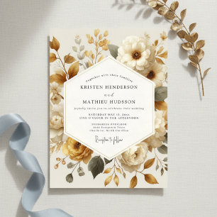 Convite Casamento Romance Floral Outono Creme