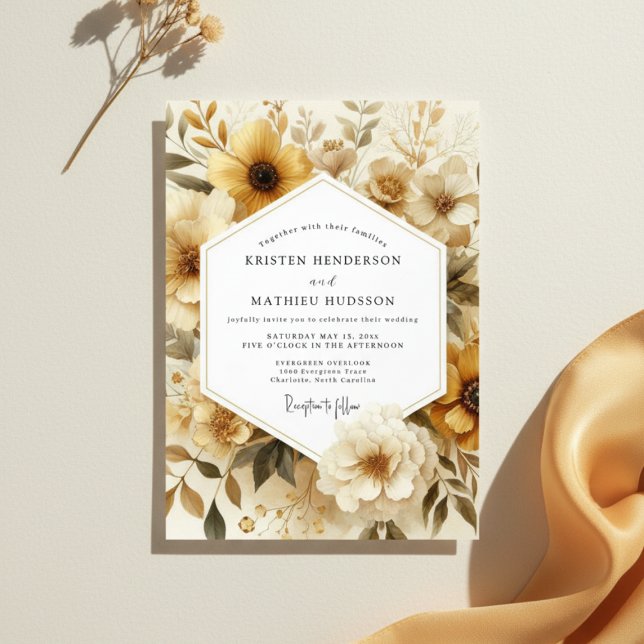 Convite Casamento Romance Floral Outono em Ocre (Criador carregado)