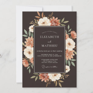 Convite Casamento Romance Floral Outono em Terracota
