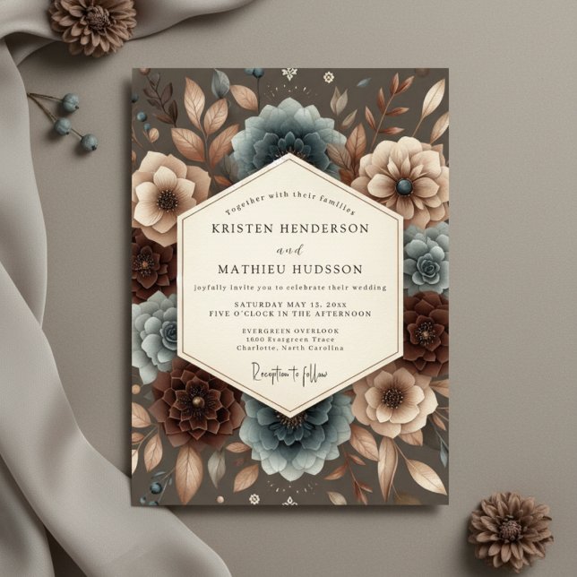 Convite Casamento Romance Floral Outono Marrom (Criador carregado)