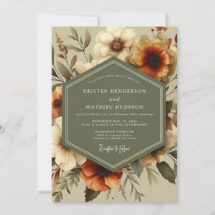 Convite Casamento Romance Floral Outono Terracota