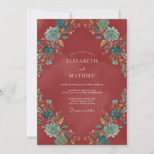 Convite Casamento Romance Floral Outono Vermelho