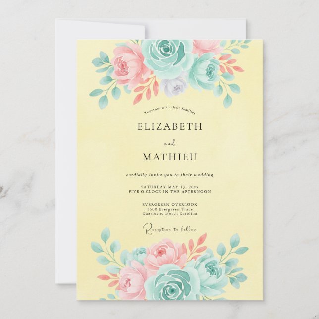 Convite Casamento Romance Floral Pastel (Frente)