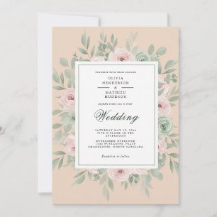 Convite Casamento Romance Floral Pêssego