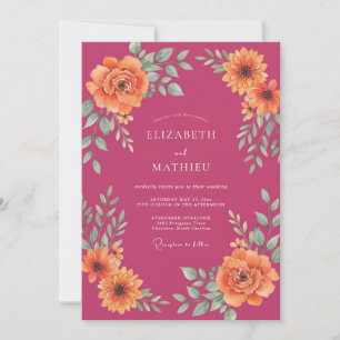 Convite Casamento Romance Floral Pêssego Coral