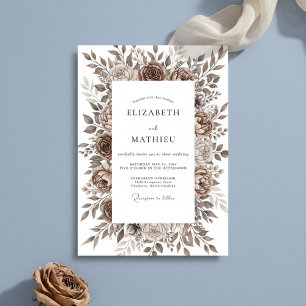 Convite Casamento Romance Floral Pincelada Marrom