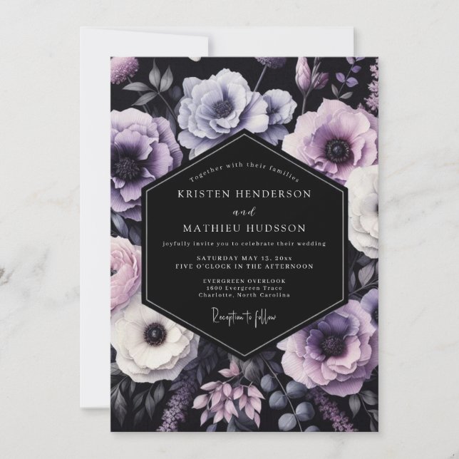 Convite Casamento Romance Floral Plum Moody (Frente)