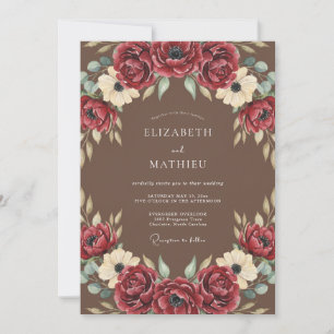 Convite Casamento Romance Floral Rico Borgonha
