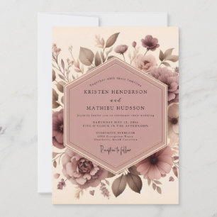 Convite Casamento Romance Floral Rosa Empoeirada