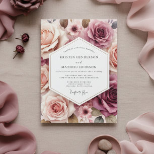 Convite Casamento Romance Floral Rosa Empoeirada