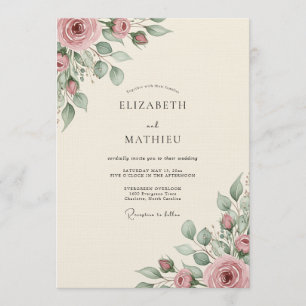 Convite Casamento Romance Floral Rosa Empoeirada
