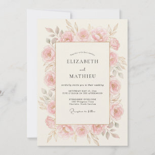 Convite Casamento Romance Floral Rosa Empoeirado