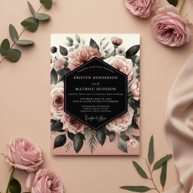 Convite Casamento Romance Floral Rosado (Criador carregado)