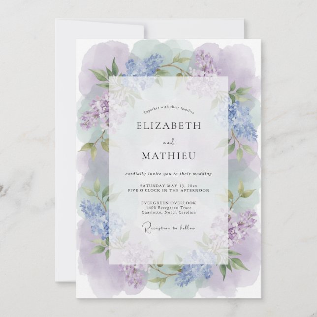 Convite Casamento Romance Floral Roxo Lavanda (Frente)