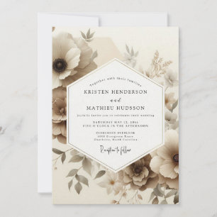 Convite Casamento Romance Floral Sépia