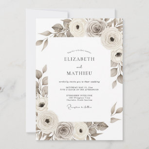 Convite Casamento Romance Floral Sepia Pinturesco