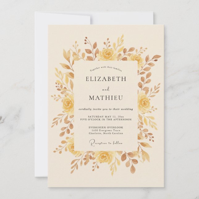 Convite Casamento Romance Floral Suave Âmbar (Frente)