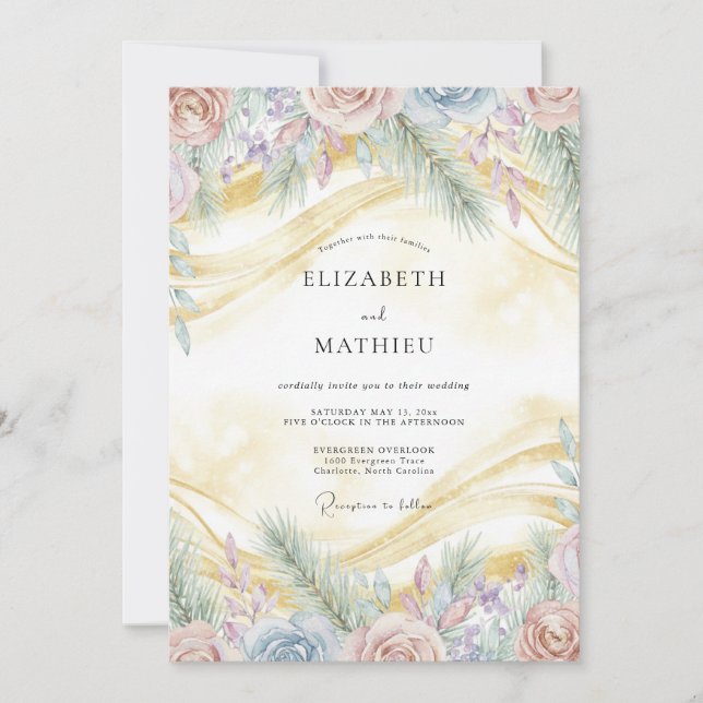 Convite Casamento Romance Floral Suave Lavanda (Frente)
