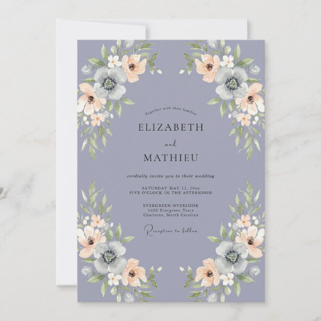 Convite Casamento Romance Floral Sutil Lavanda (Frente)