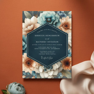 Convite Casamento Romance Floral Turquesa