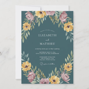 Convite Casamento Romance Floral Turquesa em Flor